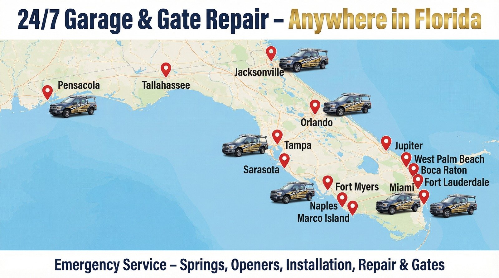 Garage & Gate Repair Florida Service Area Map